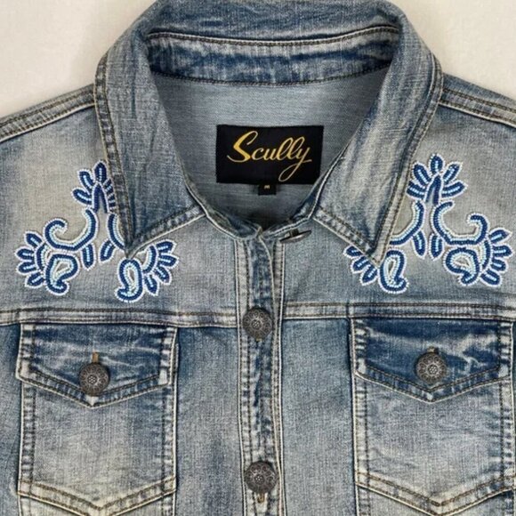Scully Beaded Jean Jacket Medium Southwest Western - Picture 4 of 15
